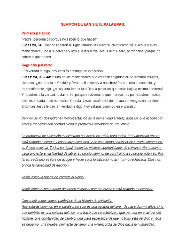 Sermón De Las Siete Palabras Pdf Jesús Salvación