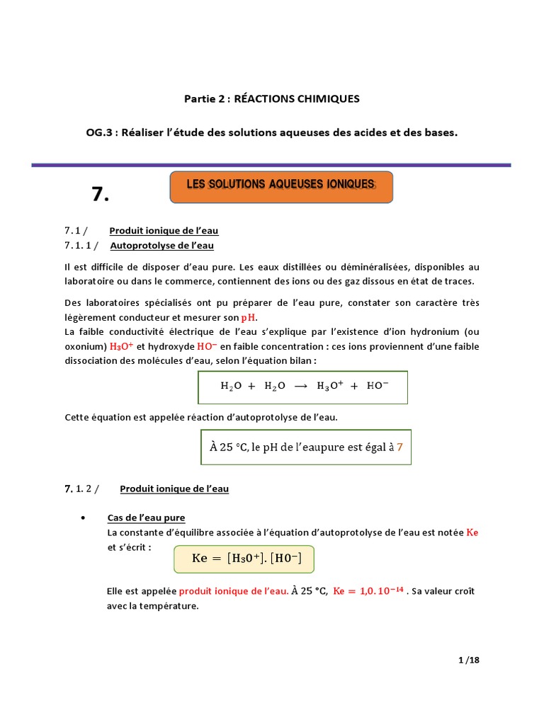 Étude des solutions acides et basiques | PDF | Molécule d'eau | Ph