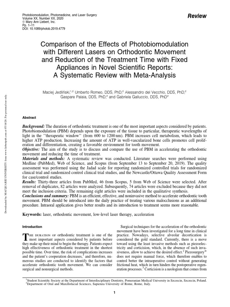 Comparison of The Effects of Photobiomodulation | PDF | Orthodontics