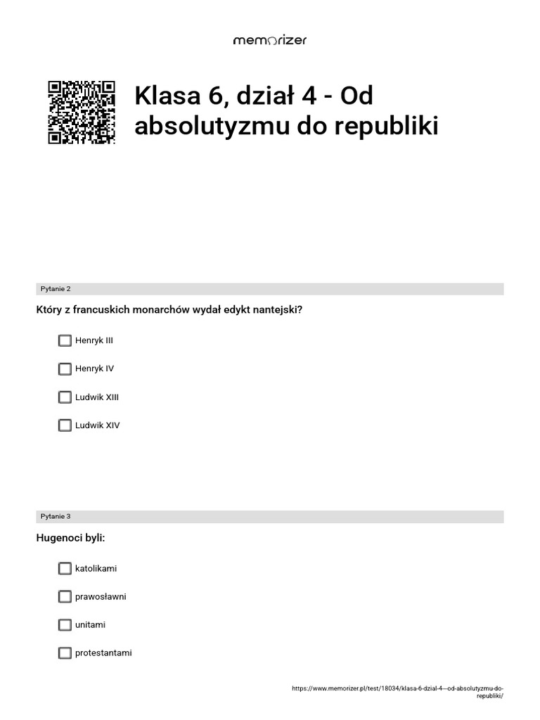 Od Absolutyzmu Do Republiki Test