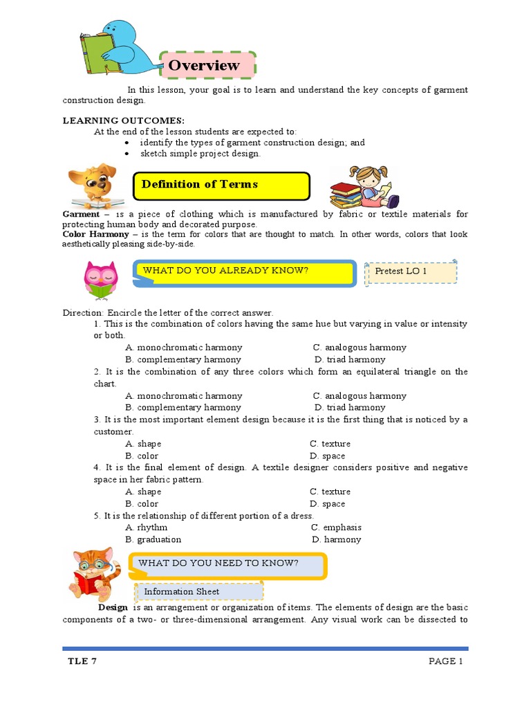 Definition of Terms Learning PDF Color Textiles