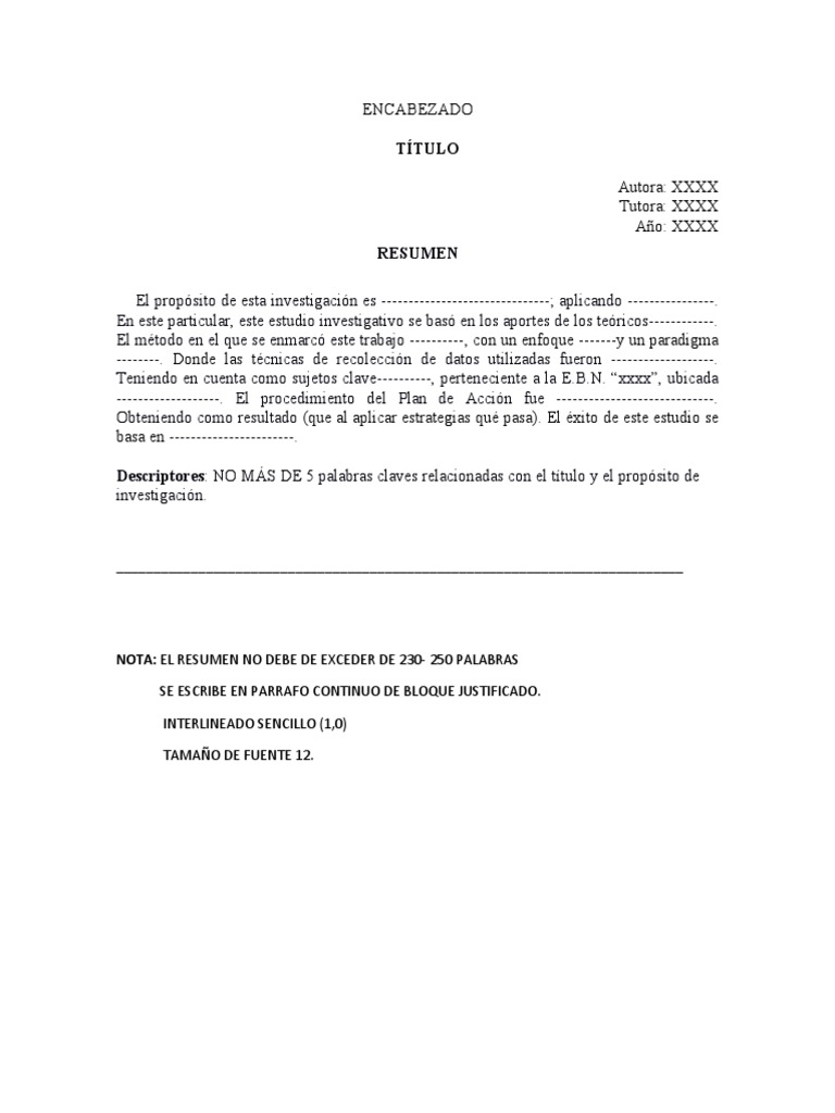 Modelo para Resumen de Tesis | PDF