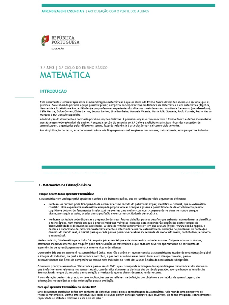 Aprendizagens Matemáticas No 7o Ano Pdf Aprendizado Ensino De