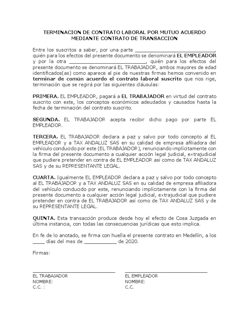 terminacion mutuo acuerdo | PDF