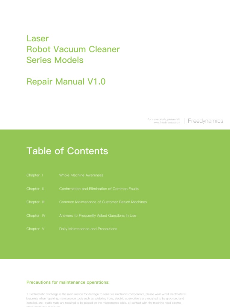 Laser Robot Vacuum Cleaner Series Models Repair Manual PDF | PDF