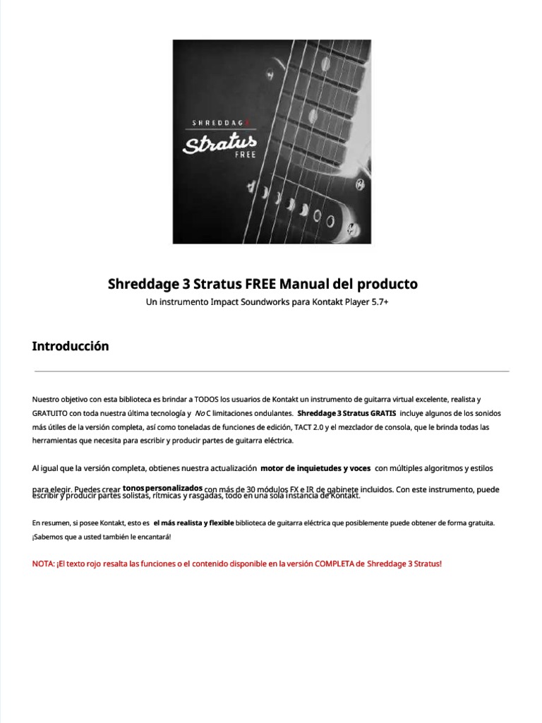 Manual Gratuito de Shreddage 3 Stratus | PDF | Guitarras | Instrumentos ...