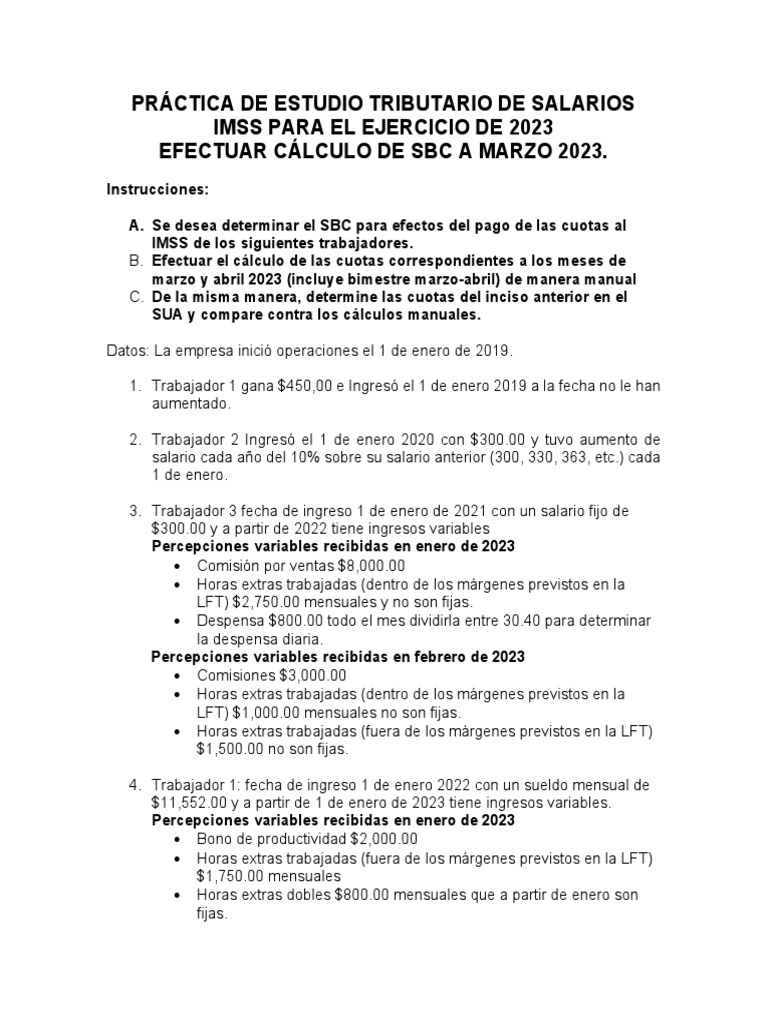 Cálculo del Salario Base de Cotización (SBC) y cuotas obreropatronales