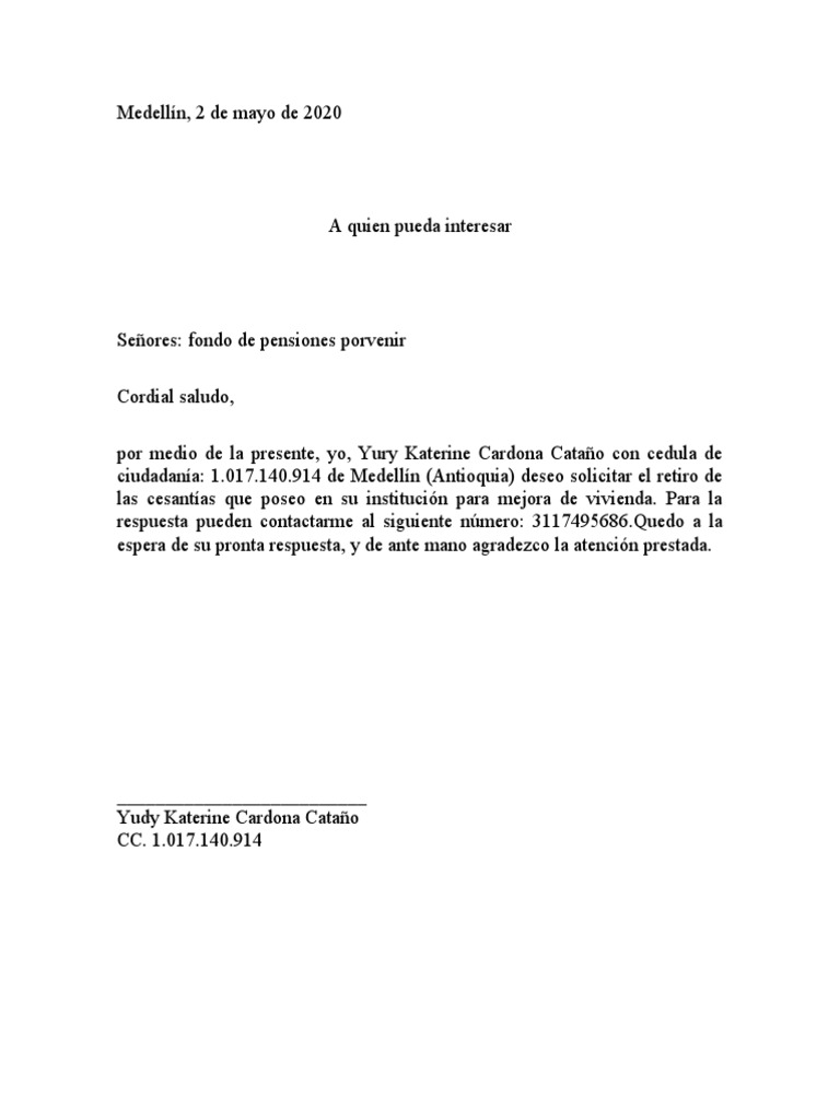 Carta retiro de cesantias pdf