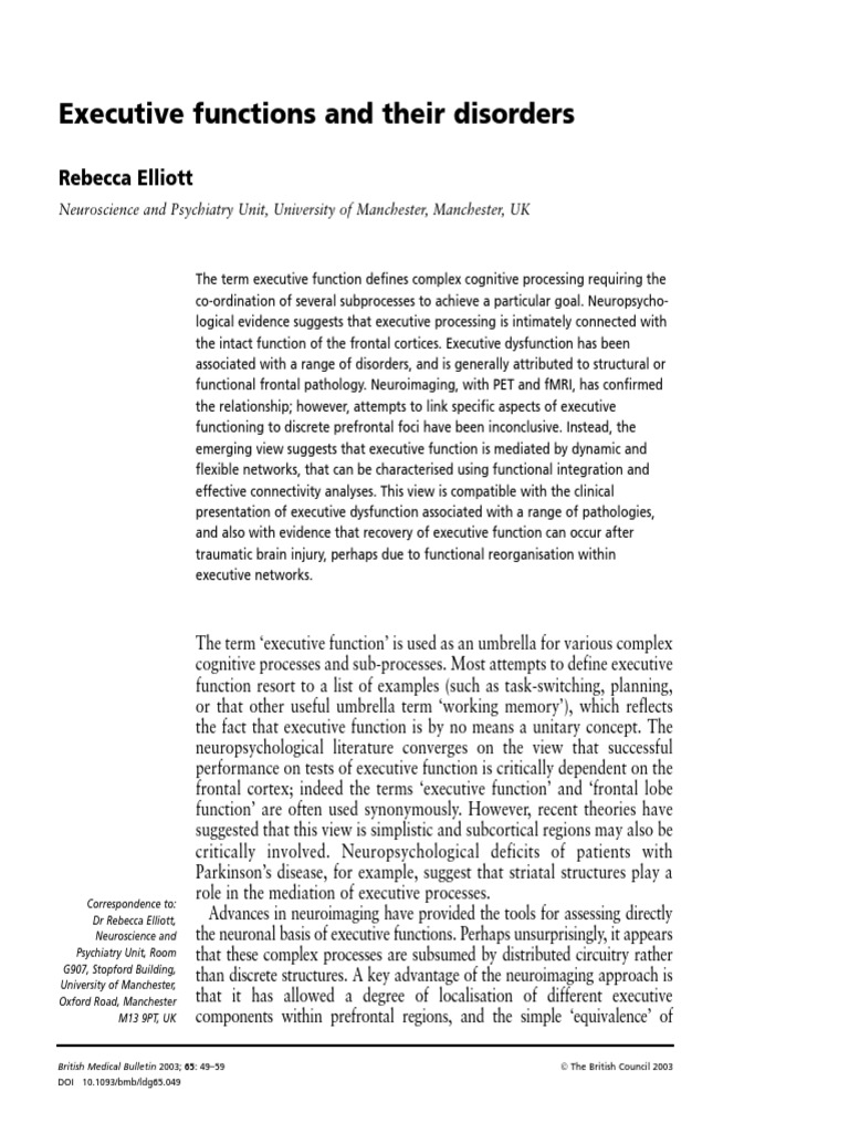 Executive Functions and Their Disorders PDF PDF Executive Functions