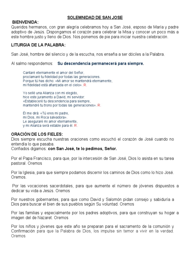 Solemnidad de San Jose | PDF | eucaristía | Adoración Cristiana Y Liturgia