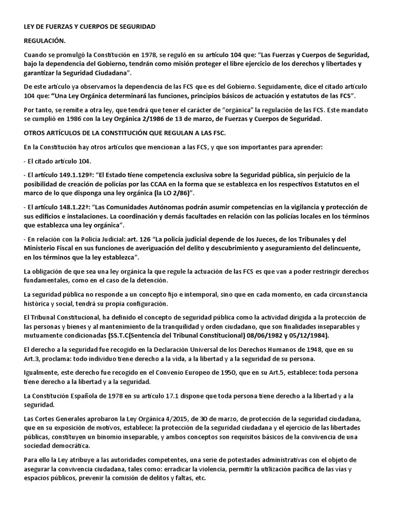 Ley de Fuerzas y Cuerpos de Seguridad | PDF