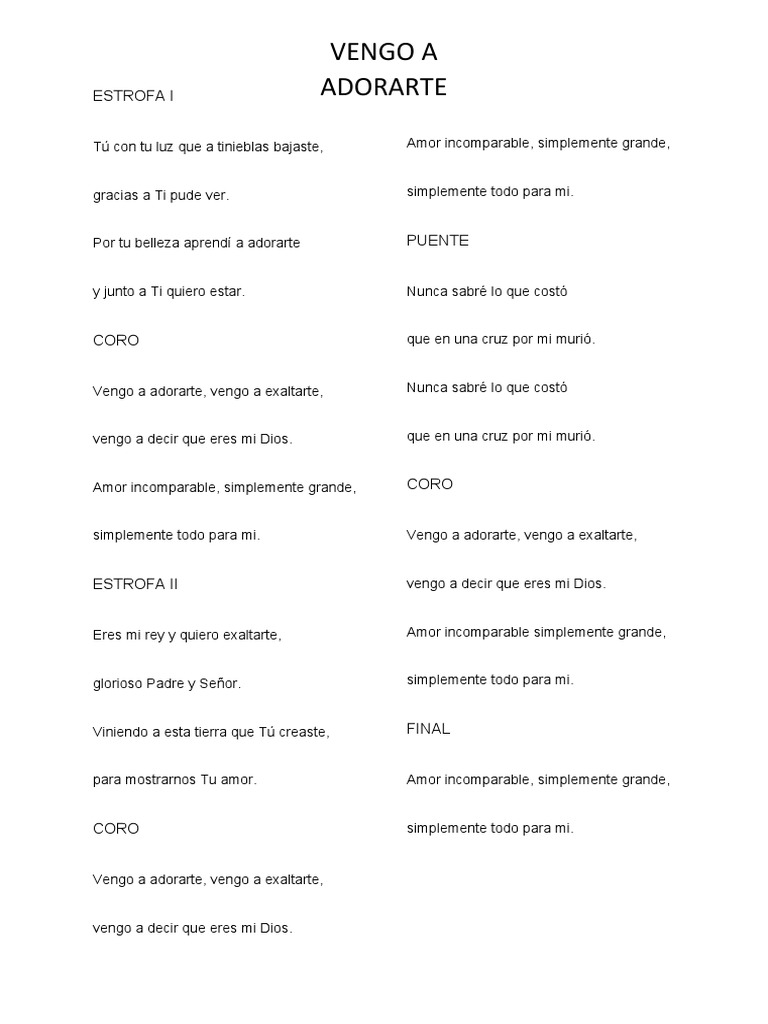 Letra Vengo A Adorarte | PDF
