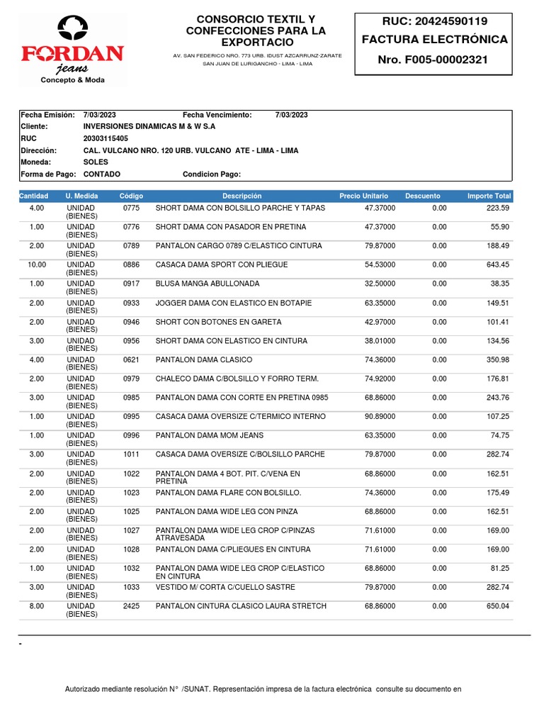 Factura F005-2321 NC F005-132 NC F005-133 PDF | PDF | Softlines (venta ...