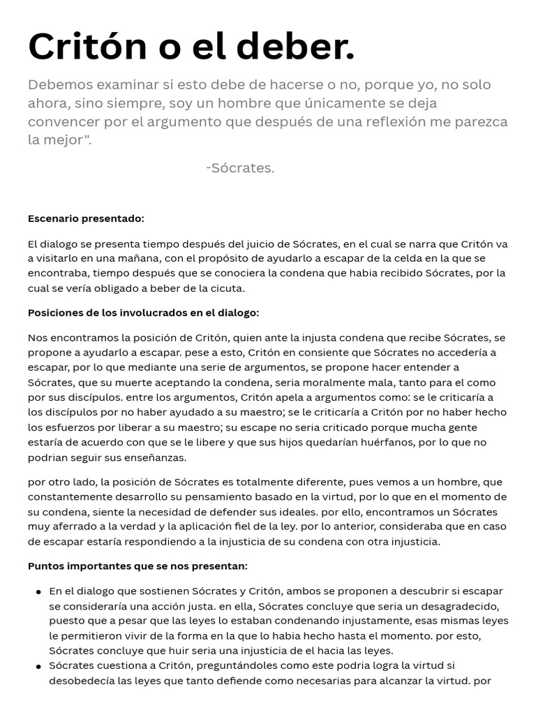 El dilema moral en el diálogo de Critón | PDF | Sócrates
