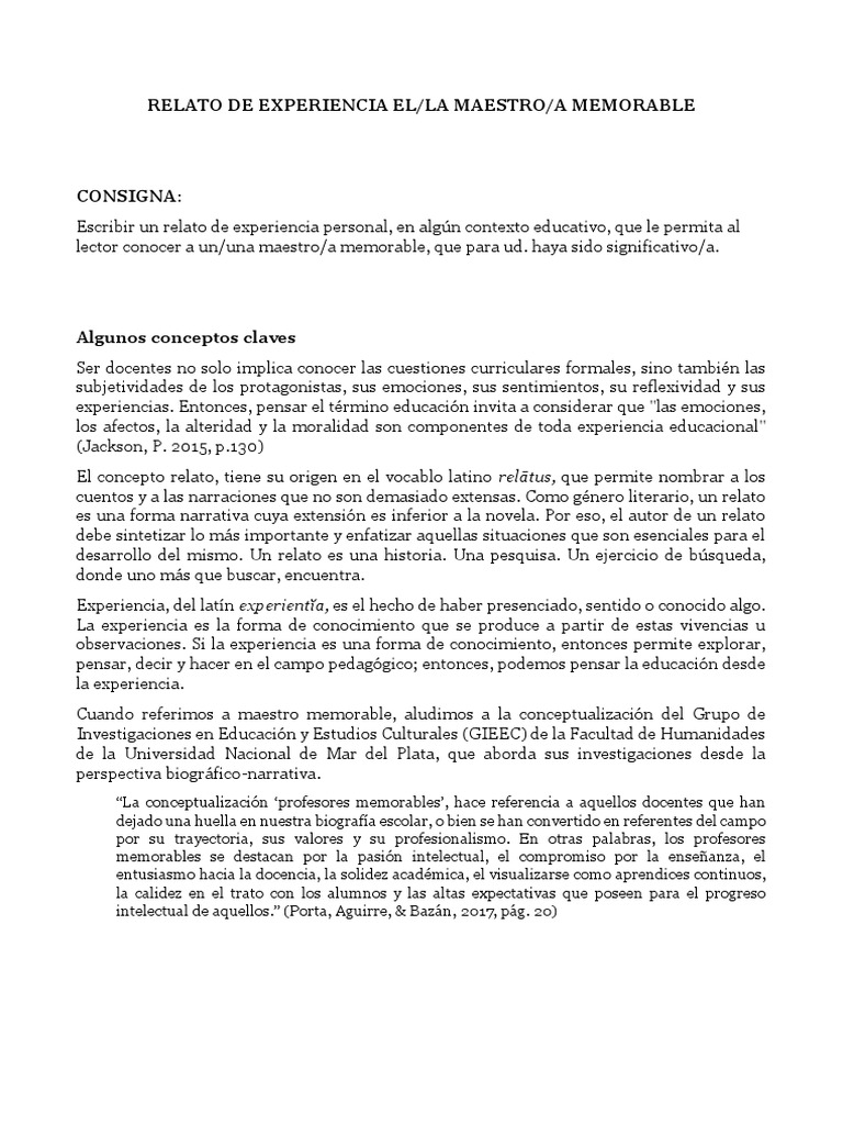 Relato de Experiencia El - La Maestro - A Memorable PDF | PDF