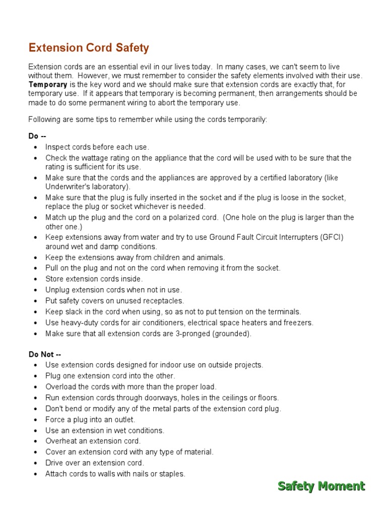 Extension Cord Safety PDF Ac Power Plugs And Sockets Electrical Connector