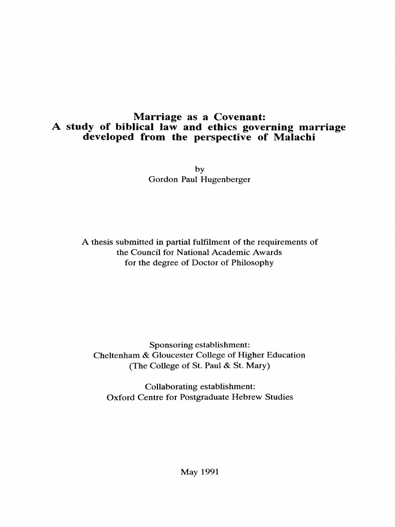 Marriage As A Covenant: A Study of Biblical Law and Ethics Governing ...
