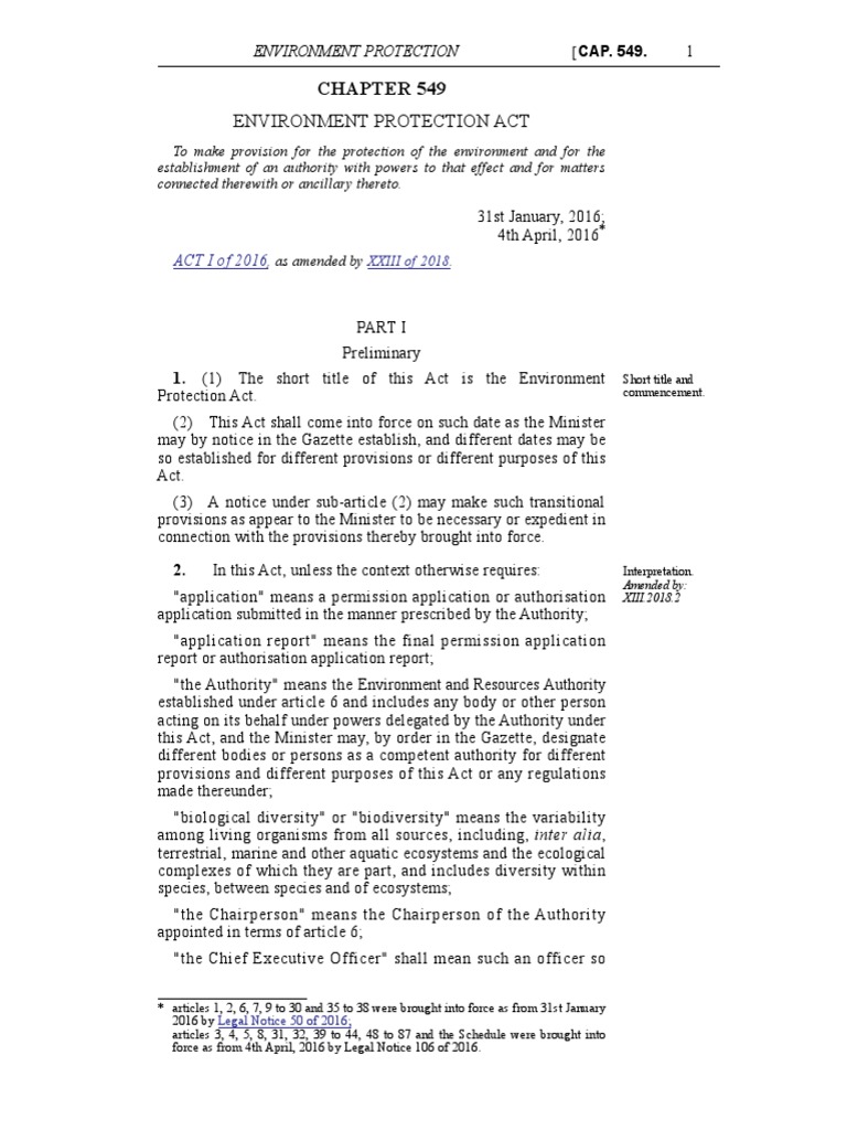 Environment Protection ACT CAP549 2016 PDF Sustainability