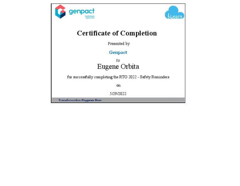 RTO 2022 Safety Completion Certificate | PDF
