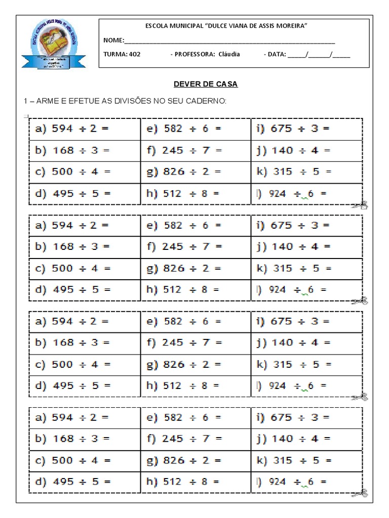 Atividade de Matematica - Efetuar As Divisões | PDF