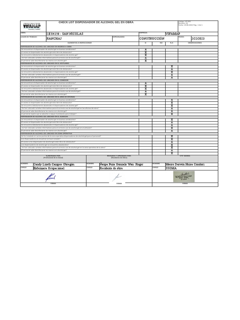 Checklist de Dispensadores de Alcohol Gel | PDF | Salud pública | Higiene