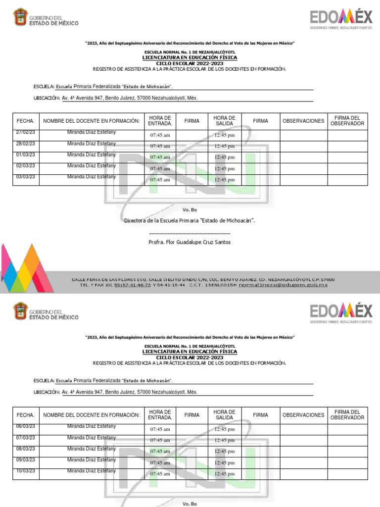 Registro de Asistencia Docente 2023 | PDF