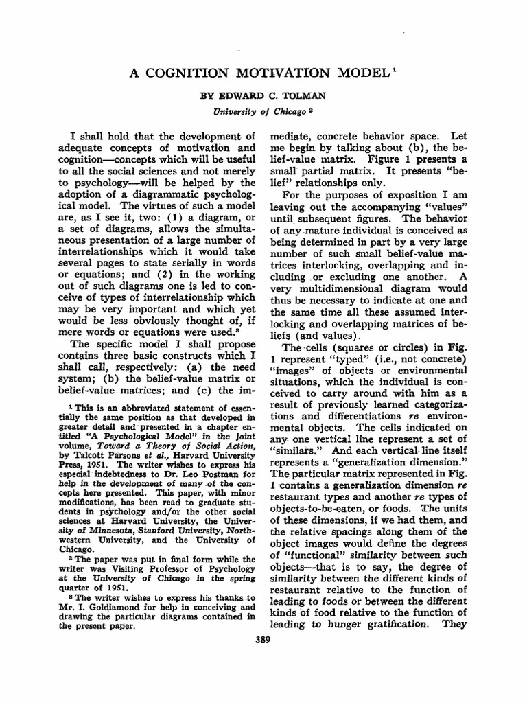 Tolman1952 A Cognition Motivation Model Pdf Pdf Matrix