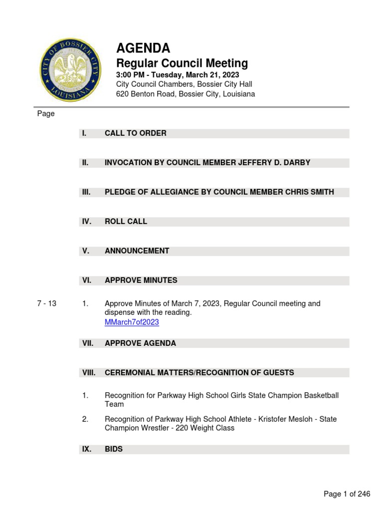 Bossier City Council Agenda For March 21, 2023 | PDF | Vehicles