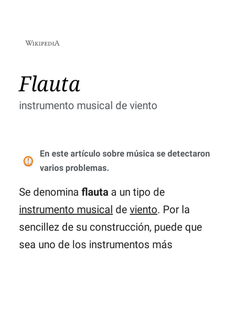 Flauta Wikipedia, La Enciclopedia Libre PDF PDF Flauta Instrumentos musicales