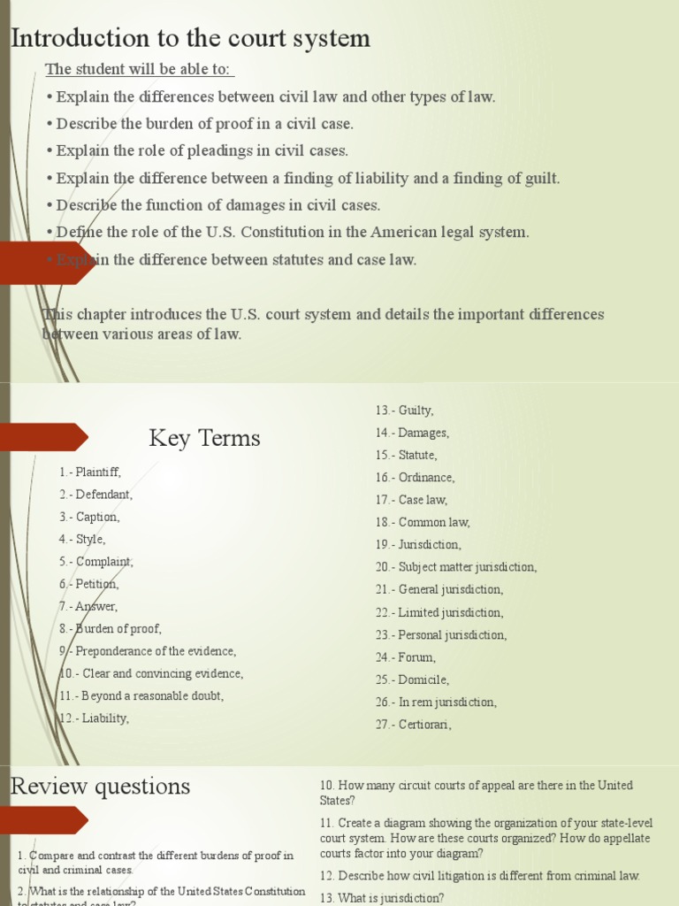 1.-Introduction To The Court System | PDF | Burden Of Proof (Law) | Lawsuit