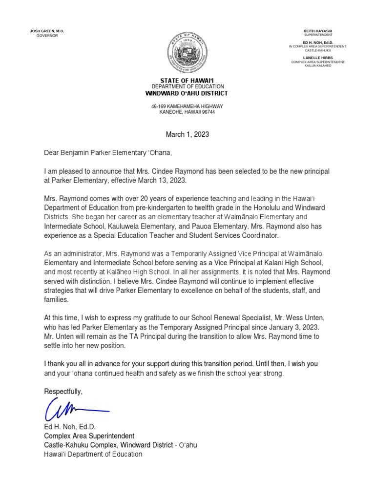Cindee Raymond Appointed Principal | PDF | Schools | Educational Stages
