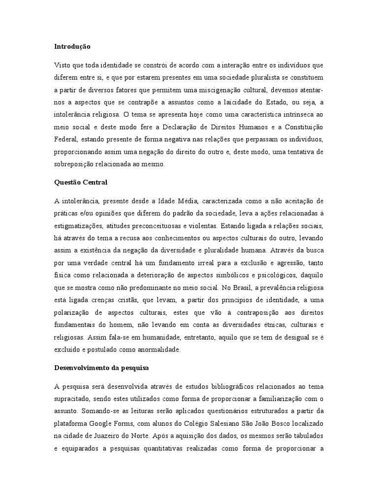 Intolerância Religiosa Pdf Sociologia Humano