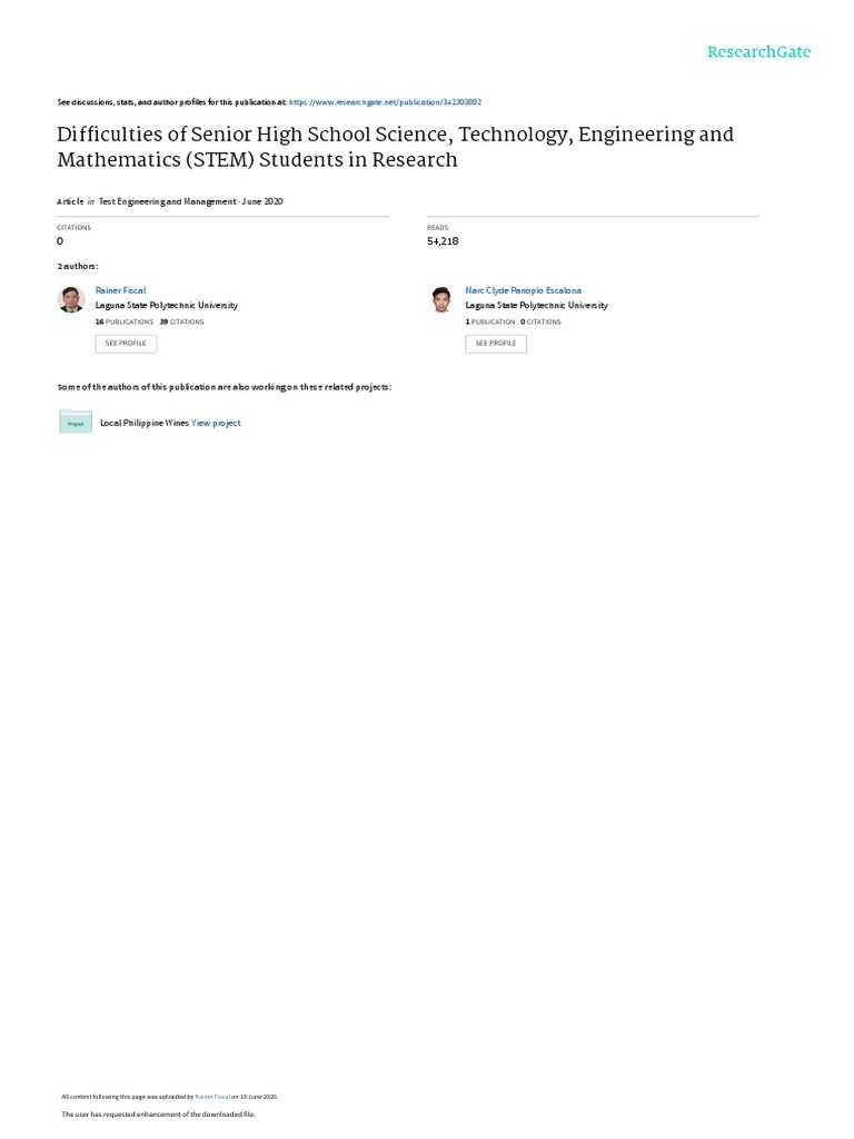 STEM Students' Research Challenges | PDF | Teachers | Science ...