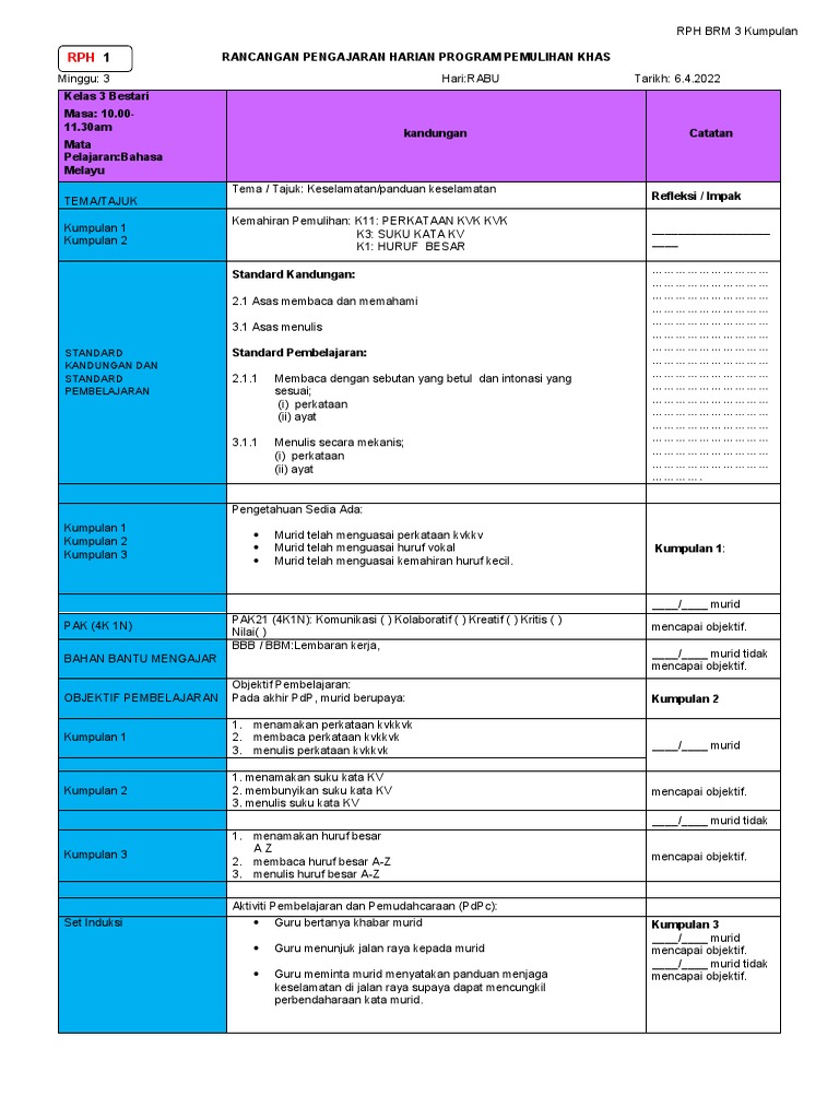 RPH Pemulihan Khas Bahasa Melayu | PDF