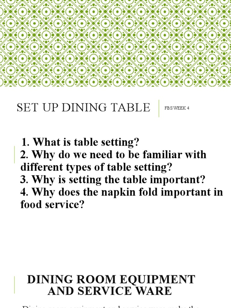 FBS WEEK 4 Dining Room Equipment and Service Ware PDF Restaurants Tableware