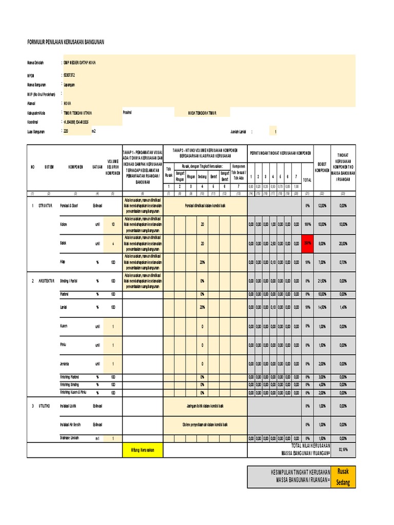 Alt.A Form-Identifikasi-Kerusakan-Sekolah - 1 LT (Lapangan) | PDF