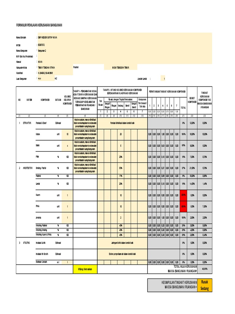 Alt.A Form-Identifikasi-Kerusakan-Sekolah - 1 LT (Bangunan 2) | PDF