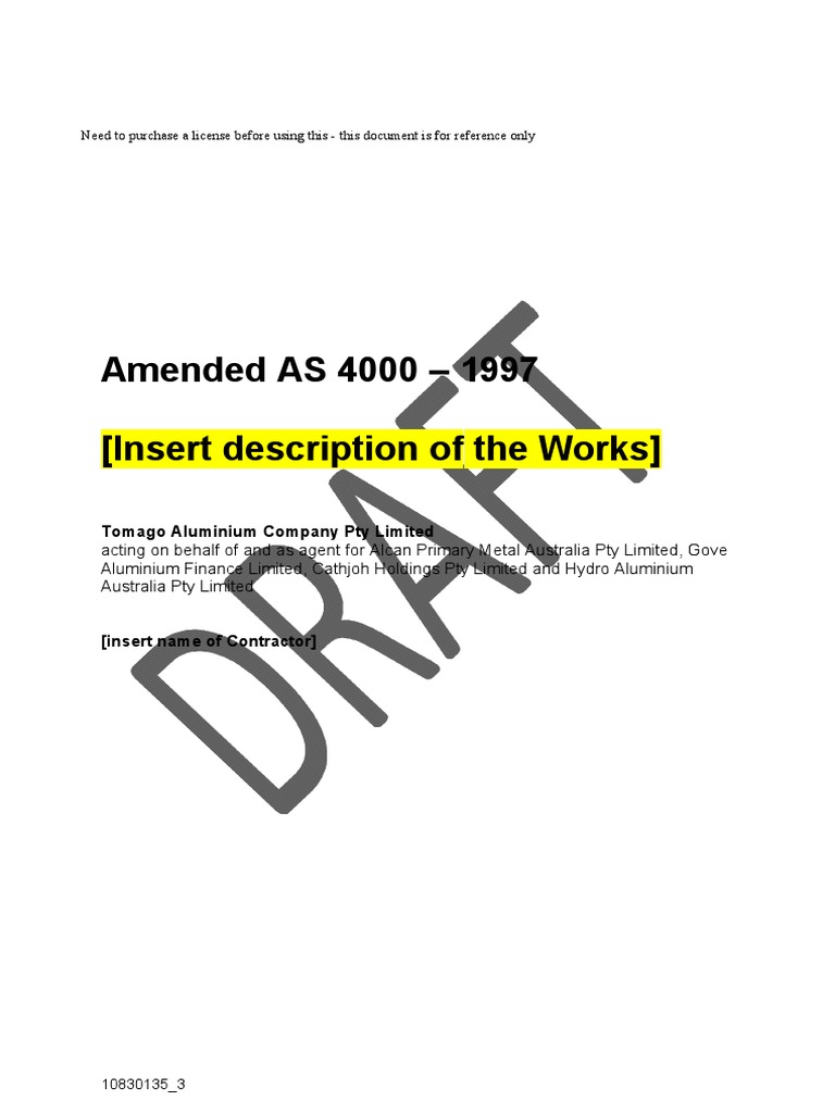 Formal Instrument of Agreement-AS4000-1997-Construction | PDF ...