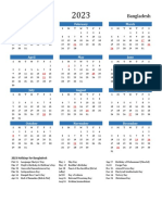 2023 Calendar With Holidays Portrait Sunday Start en BD