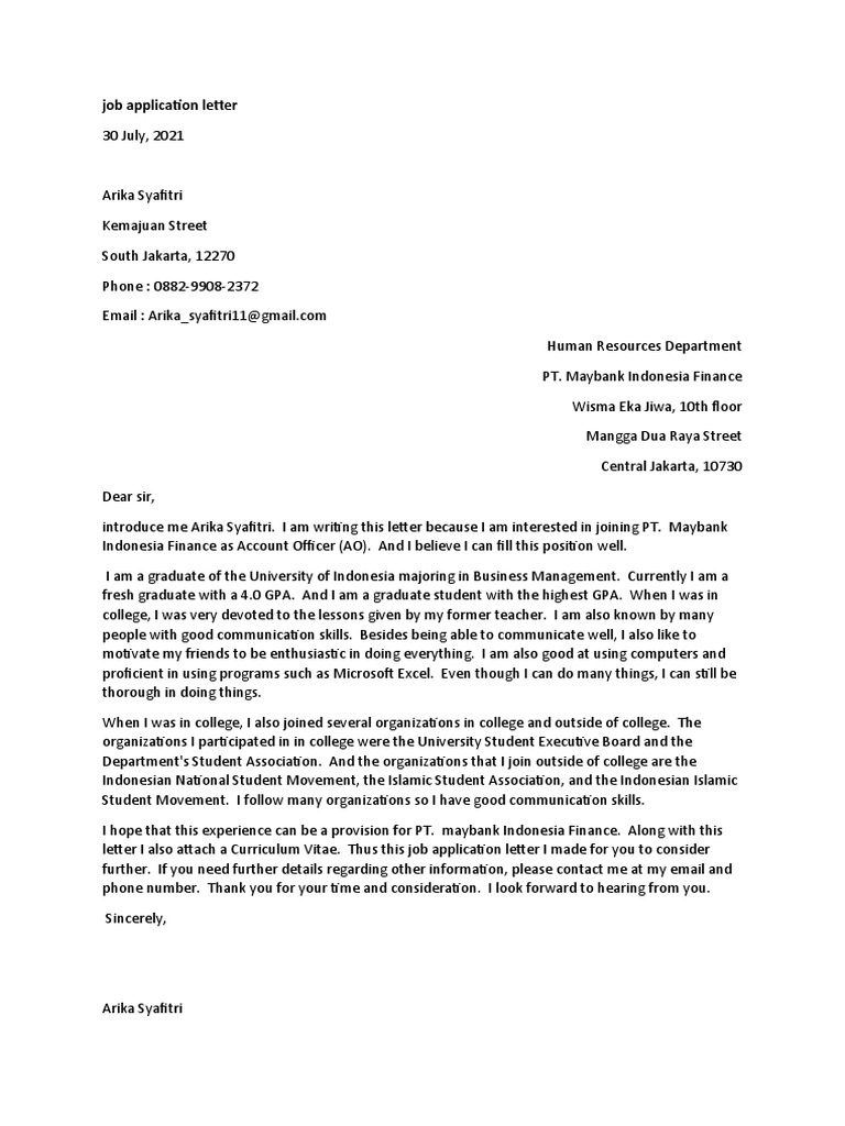 Job Application Letter | PDF