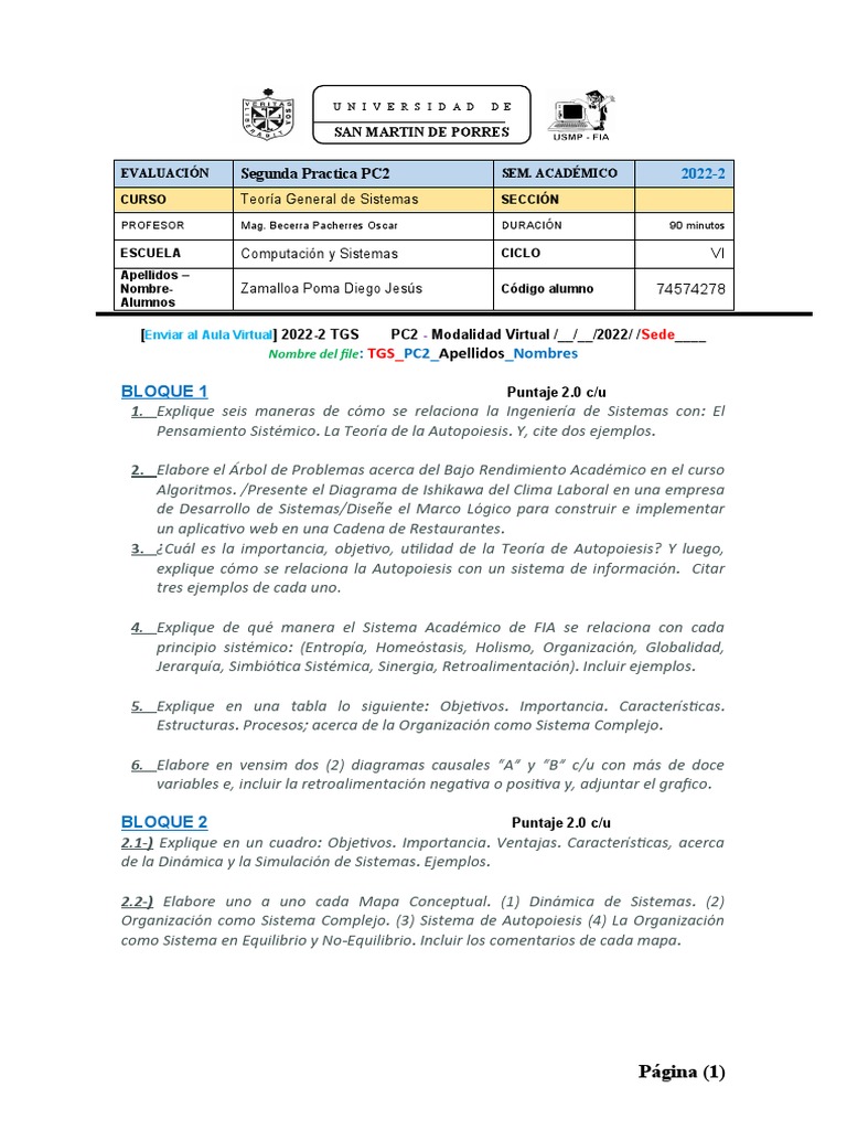 TGS 2022 2 PC2 2022 Ii - Usmp | PDF | Simulación | Software
