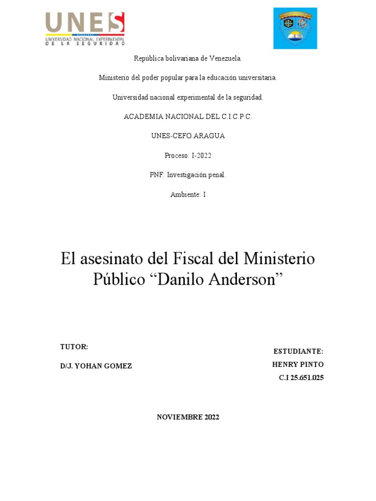 El Asesinato De Danilo Anderson Caso Emblematico Pdf Crímenes