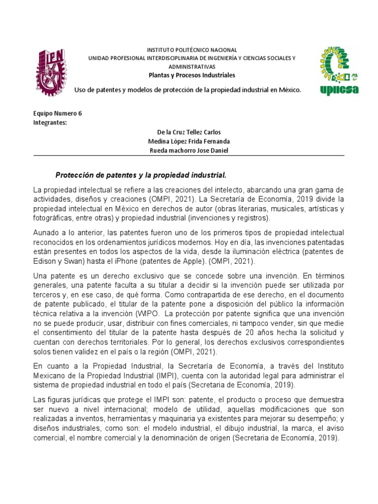 Tarea Equipo 6 Patentes y Propiedad Industrial | PDF | Propiedad ...