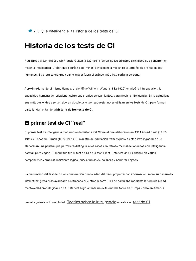 Historia de Los Tests de CI y Los Tests de Inteligencia | PDF