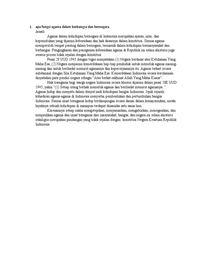 Apa fungsi agama dalam berbangsa dan bernegara pdf