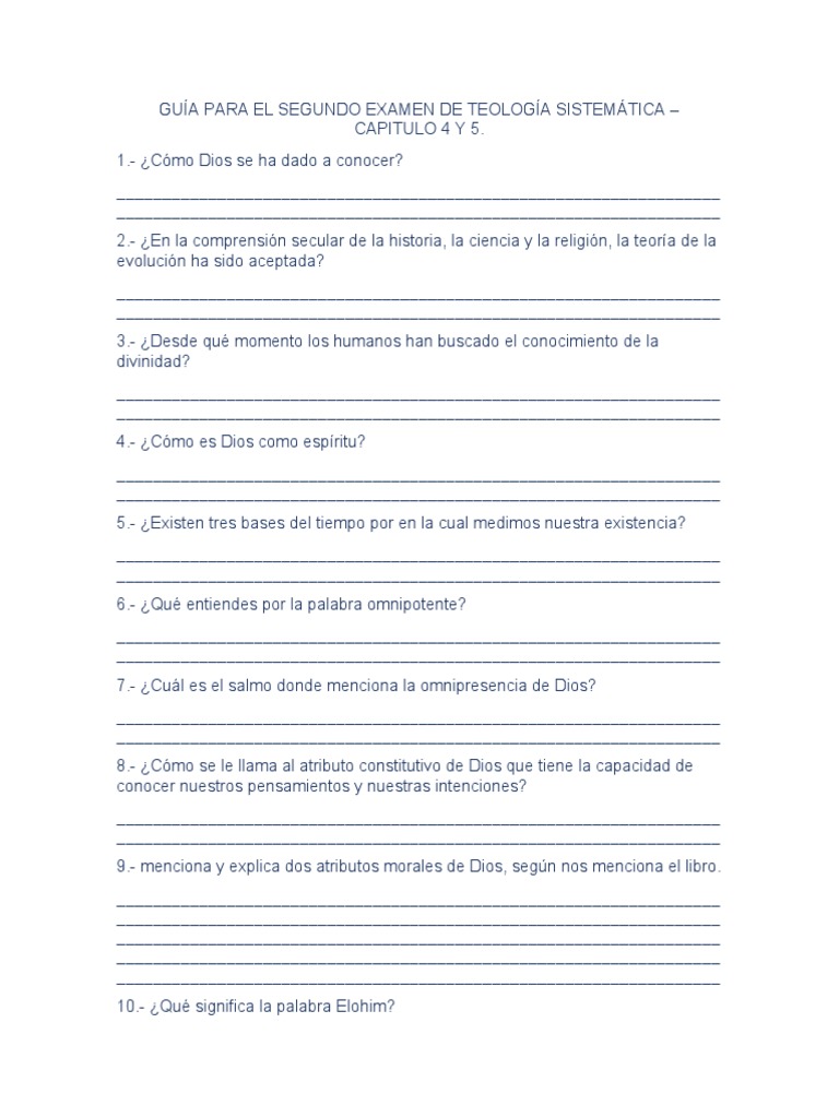Guía para El Segundo Examen de Teología Sistemática | PDF | Dios | Teología