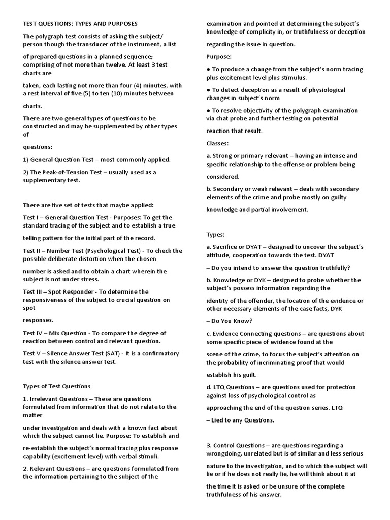 Analysis of Polygraph Test Questions Types, Purposes, and Techniques