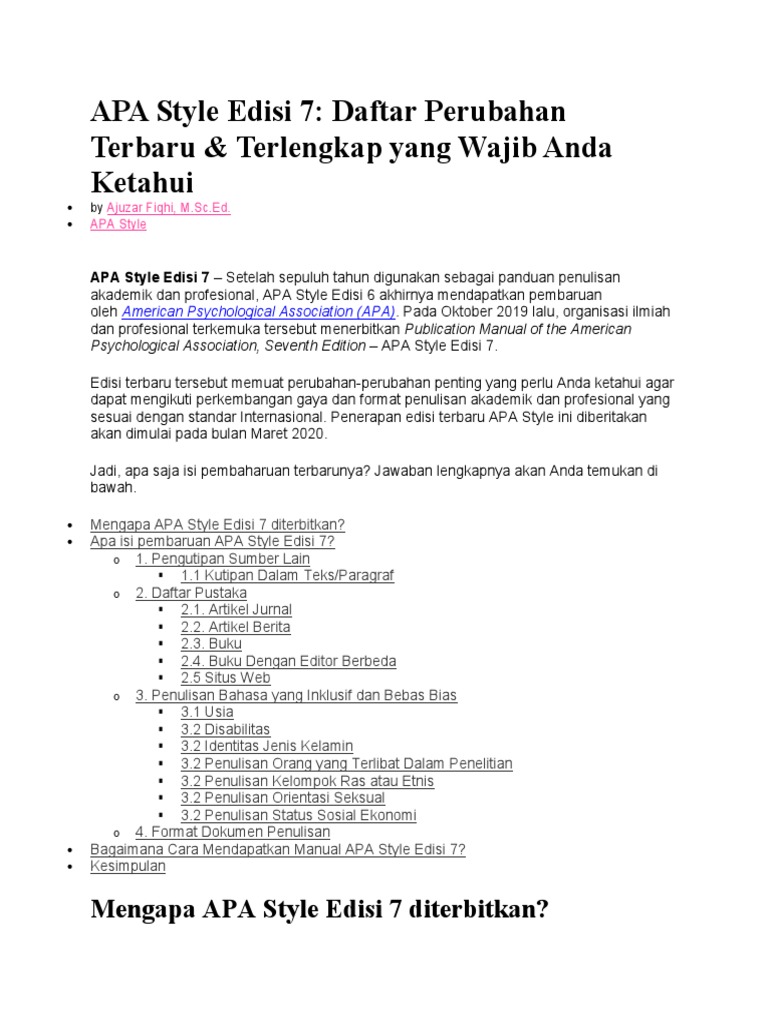 Panduan Lengkap APA Style Edisi 7 | PDF | Kajian Bahasa Asing | Ilmu Sosial
