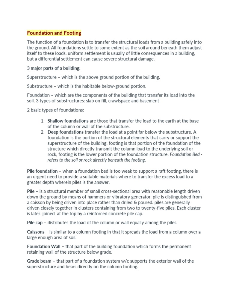 Foundation and Footing PDF | PDF | Foundation (Engineering) | Deep ...