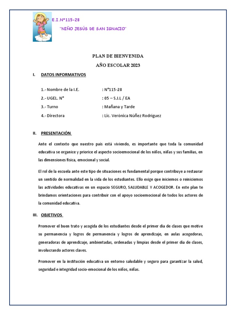 Plan de Bienvenida Escolar 2023 | PDF | Salón de clases | Evaluación